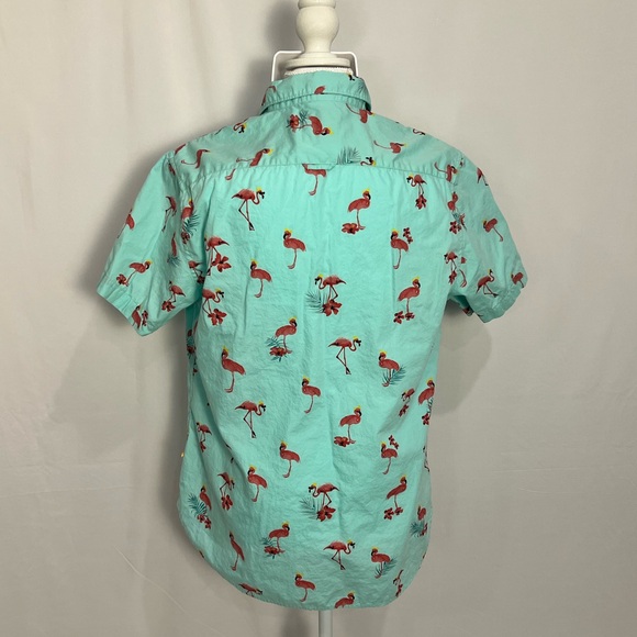 Denim & Flower Aqua Short-Sleeve Button-Down with Flamingo Print - Picture 7 of 9